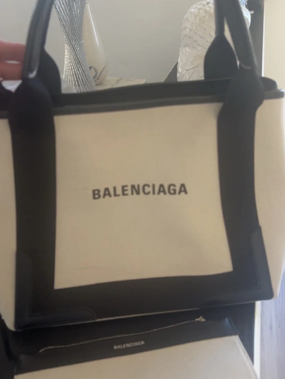 Balenciaga Cream Canvas Tote with Black Trim - Picture 3 of 5